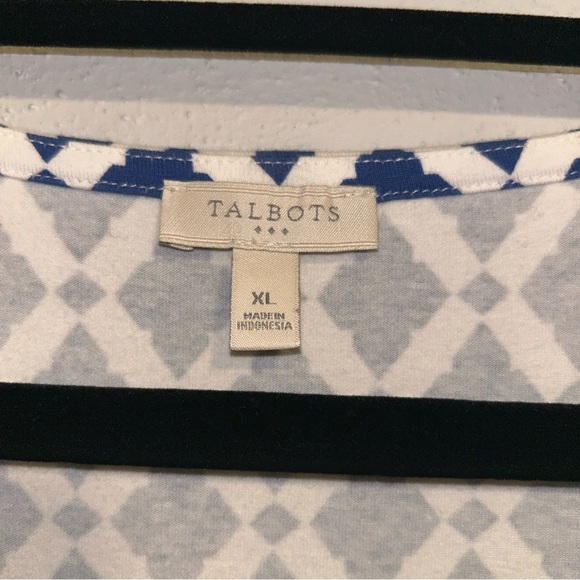 Talbots Blue and White Geometric Pattern Top - Picture 3 of 3